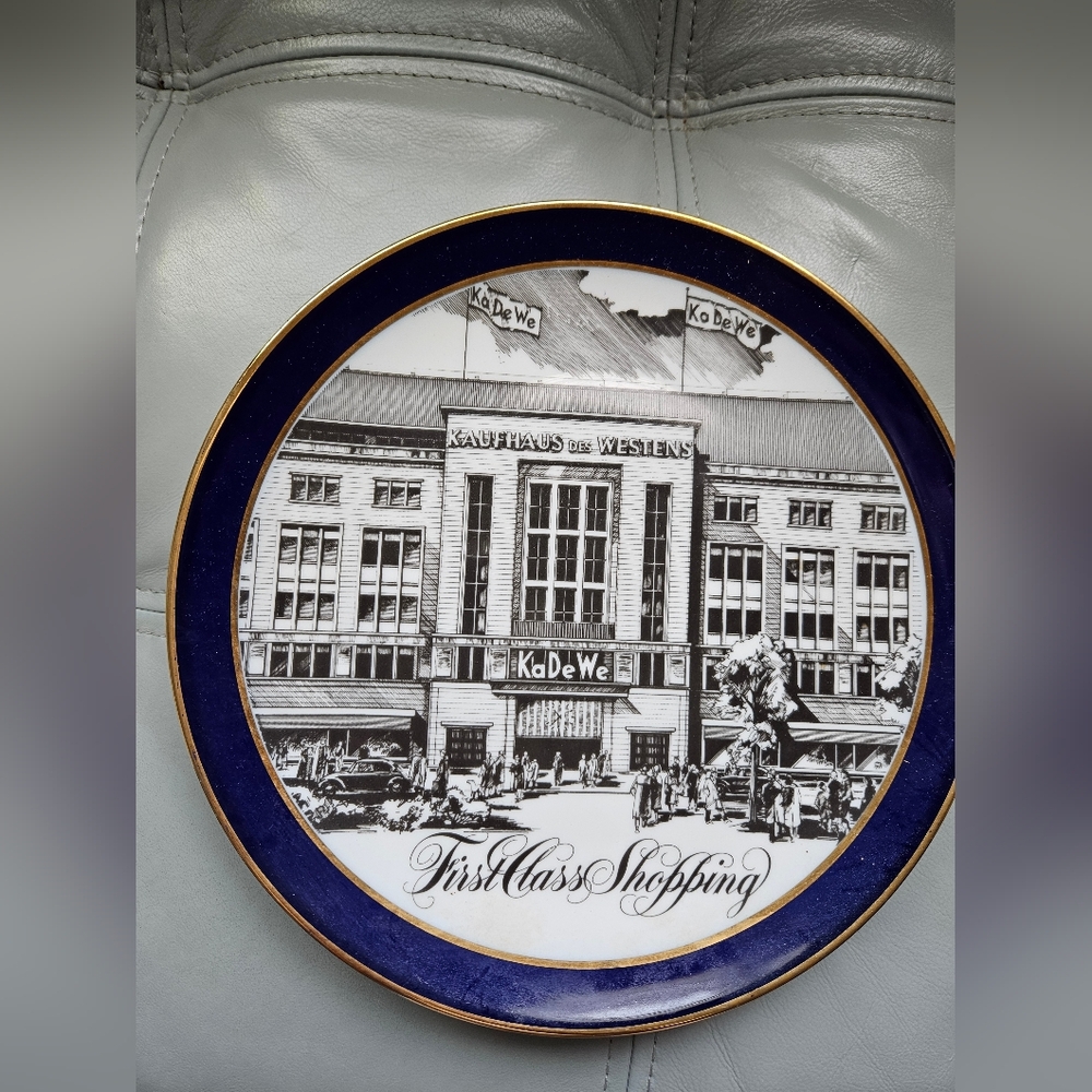 KaDeWe Decorative Plate with Blue and Gold Accents